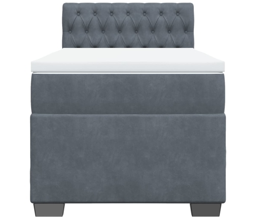 Cama box spring con colchón terciopelo gris oscuro 100x200 cm