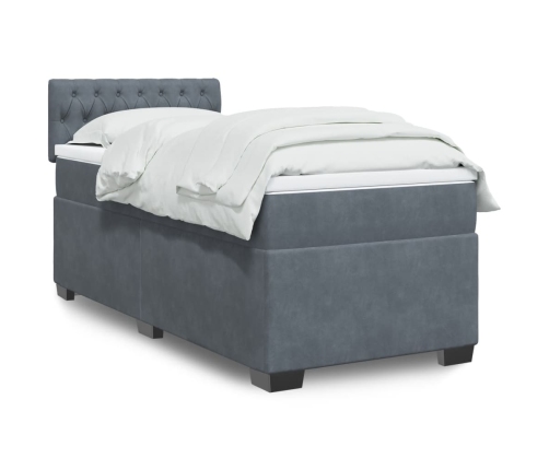 Cama box spring con colchón terciopelo gris oscuro 100x200 cm