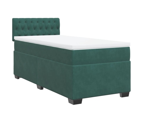 Cama box spring con colchón terciopelo verde oscuro 100x200 cm