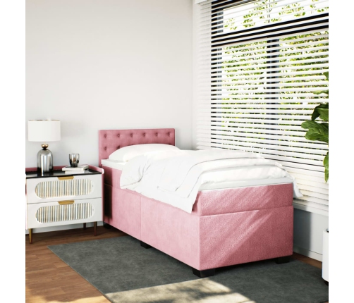 Cama box spring con colchón terciopelo rosa 100x200 cm