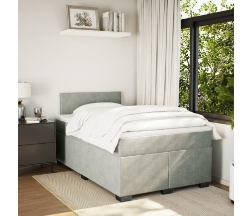 Cama box spring con colchón terciopelo gris claro 120x190 cm