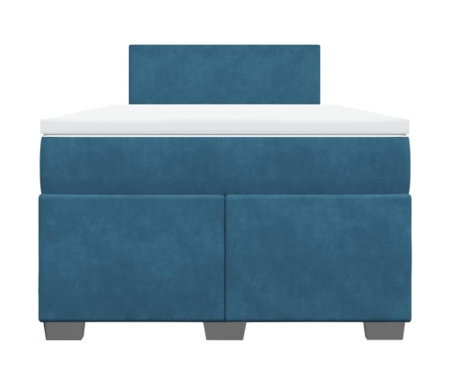 Cama box spring con colchón terciopelo azul oscuro 120x190 cm