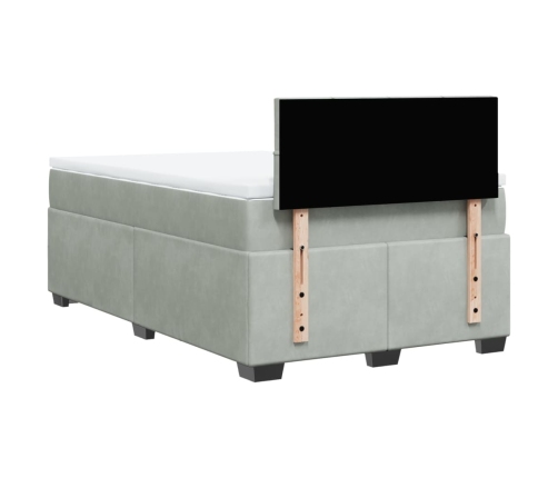 Cama box spring con colchón terciopelo gris claro 120x190 cm