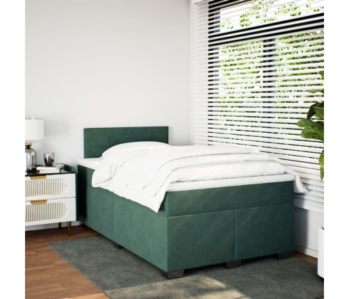 Cama box spring con colchón terciopelo verde oscuro 120x190 cm