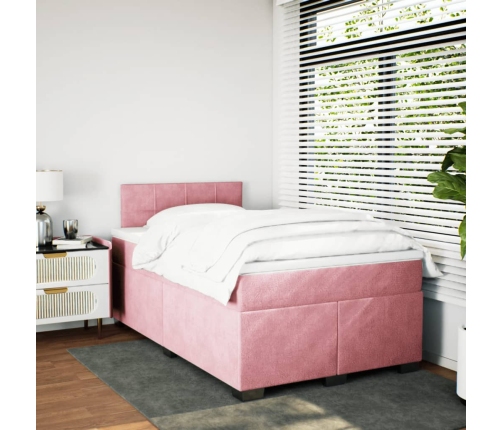 Cama box spring con colchón terciopelo rosa 120x190 cm