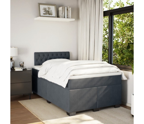 Cama box spring con colchón terciopelo gris oscuro 120x190 cm