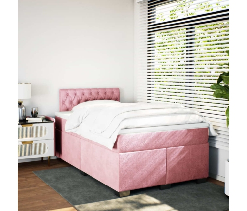 Cama box spring con colchón terciopelo rosa 120x190 cm