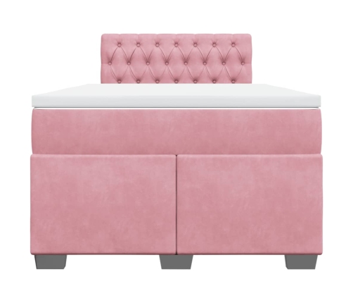 Cama box spring con colchón terciopelo rosa 120x190 cm