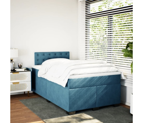 Cama box spring con colchón terciopelo azul oscuro 120x190 cm