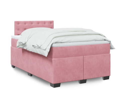 Cama box spring con colchón terciopelo rosa 120x190 cm