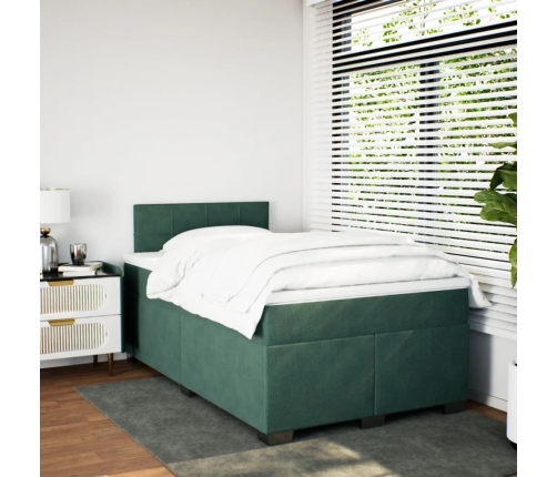 Cama box spring con colchón terciopelo verde oscuro 120x200 cm