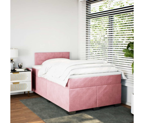 Cama box spring con colchón terciopelo rosa 120x200 cm