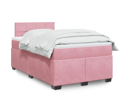 Cama box spring con colchón terciopelo rosa 120x200 cm