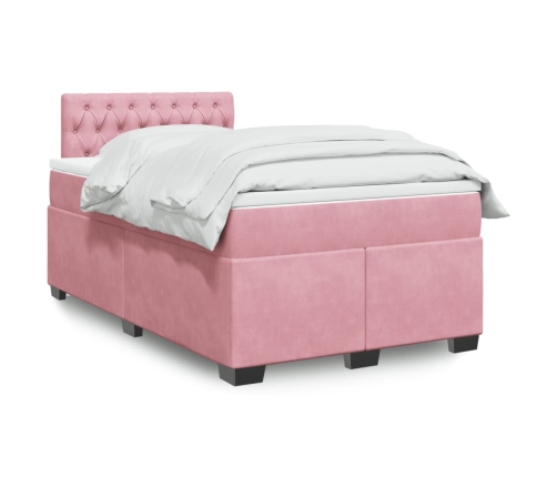 Cama box spring con colchón terciopelo rosa 120x200 cm