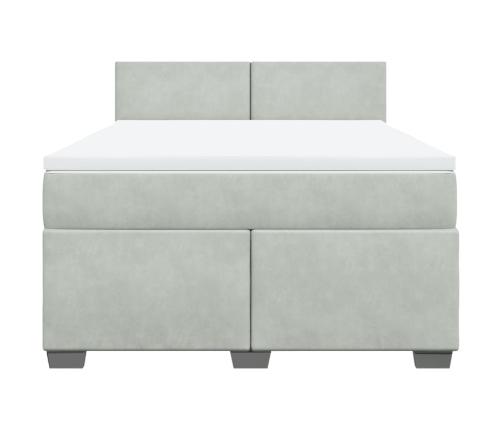 Cama box spring con colchón terciopelo gris claro 140x190 cm