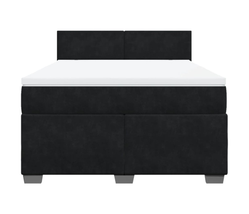 Cama box spring con colchón terciopelo negro 140x190 cm