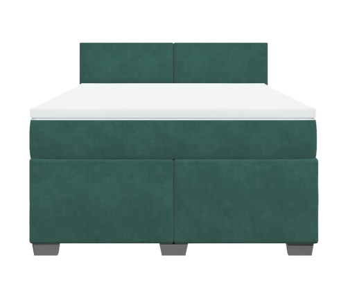 Cama box spring con colchón terciopelo verde oscuro 140x190 cm