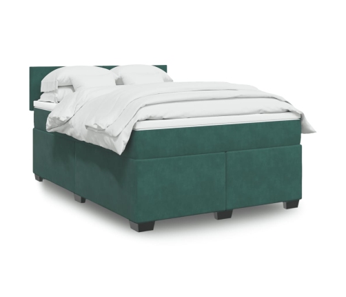 Cama box spring con colchón terciopelo verde oscuro 140x190 cm