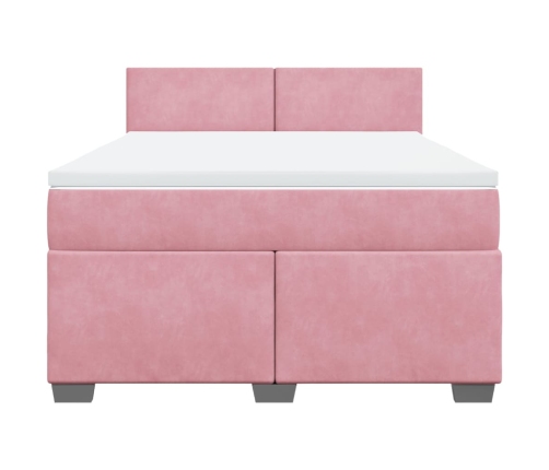 Cama box spring con colchón terciopelo rosa 140x190 cm