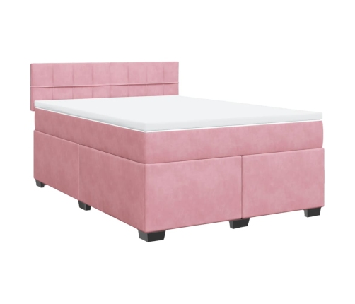 Cama box spring con colchón terciopelo rosa 140x190 cm