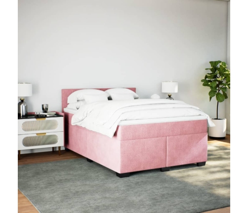 Cama box spring con colchón terciopelo rosa 140x190 cm