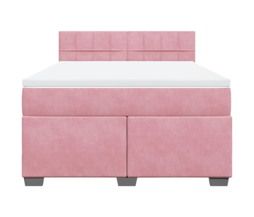 Cama box spring con colchón terciopelo rosa 140x190 cm