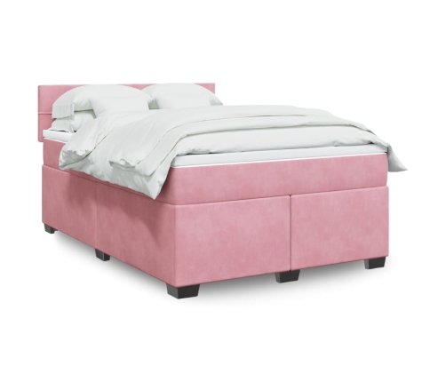 Cama box spring con colchón terciopelo rosa 140x190 cm