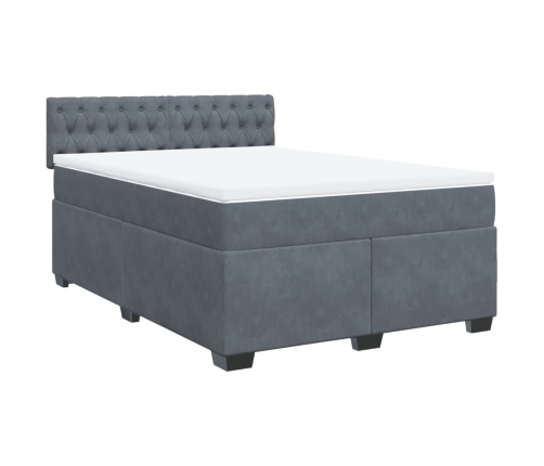 Cama box spring con colchón terciopelo gris oscuro 140x190 cm