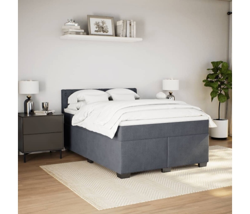 Cama box spring con colchón terciopelo gris oscuro 140x190 cm