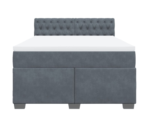 Cama box spring con colchón terciopelo gris oscuro 140x190 cm