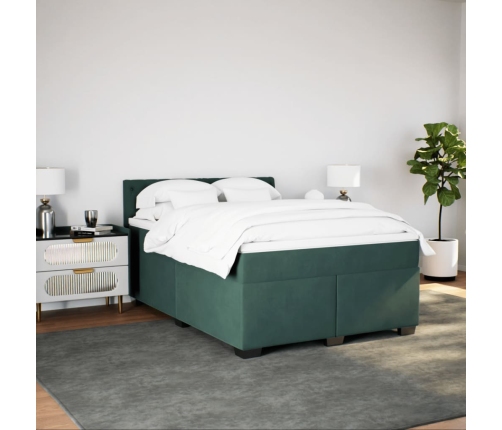 Cama box spring con colchón terciopelo verde oscuro 140x190 cm