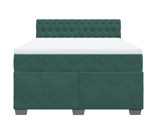 Cama box spring con colchón terciopelo verde oscuro 140x190 cm