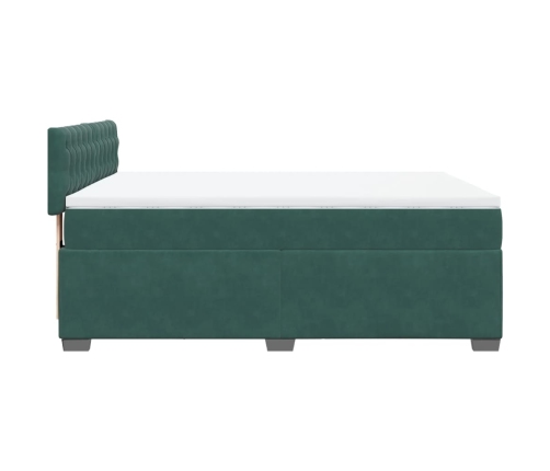 Cama box spring con colchón terciopelo verde oscuro 140x190 cm