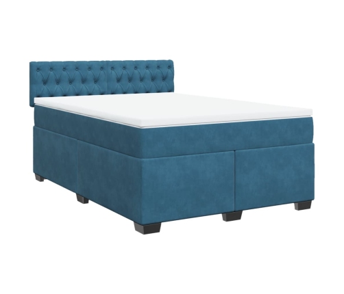 Cama box spring con colchón terciopelo azul oscuro 140x190 cm