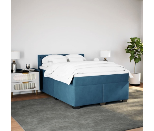 Cama box spring con colchón terciopelo azul oscuro 140x190 cm