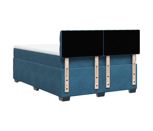 Cama box spring con colchón terciopelo azul oscuro 140x190 cm