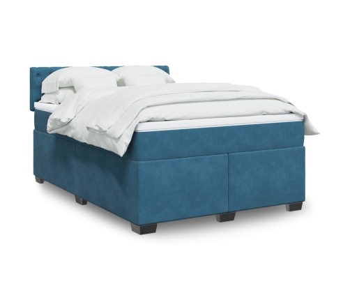 Cama box spring con colchón terciopelo azul oscuro 140x190 cm