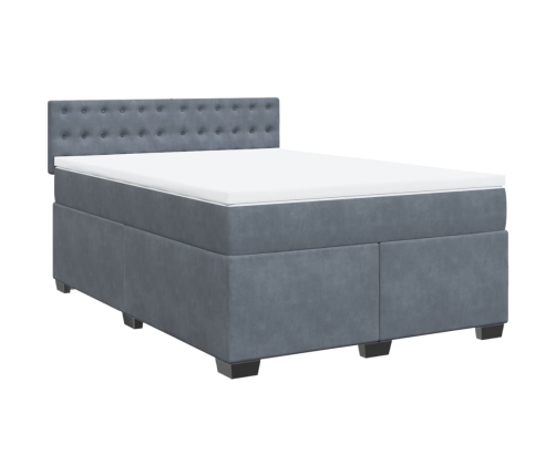 Cama box spring con colchón terciopelo gris oscuro 140x190 cm