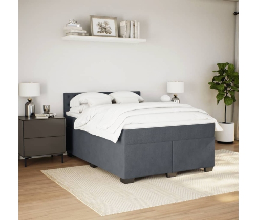 Cama box spring con colchón terciopelo gris oscuro 140x190 cm