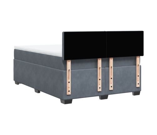 Cama box spring con colchón terciopelo gris oscuro 140x190 cm