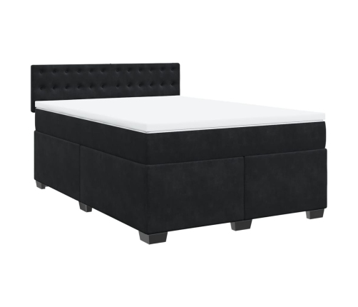 Cama box spring con colchón terciopelo negro 140x190 cm