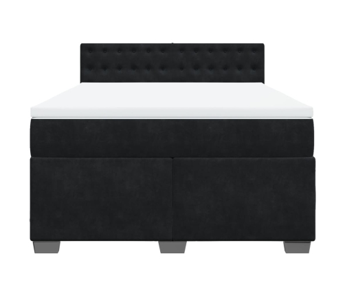 Cama box spring con colchón terciopelo negro 140x190 cm