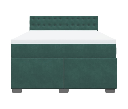 Cama box spring con colchón terciopelo verde oscuro 140x190 cm