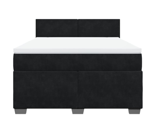 Cama box spring con colchón terciopelo negro 140x200 cm