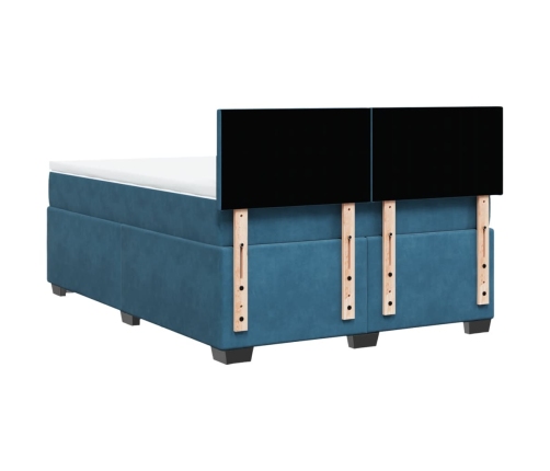 Cama box spring con colchón terciopelo azul oscuro 140x200 cm