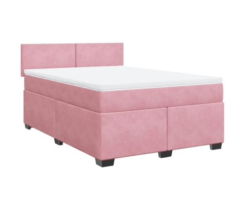 Cama box spring con colchón terciopelo rosa oscuro 140x200 cm