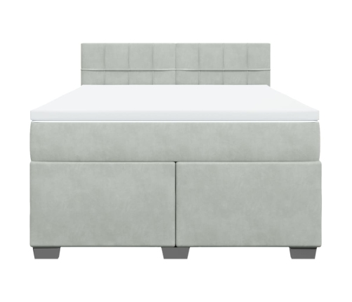 Cama box spring con colchón terciopelo gris claro 140x200 cm
