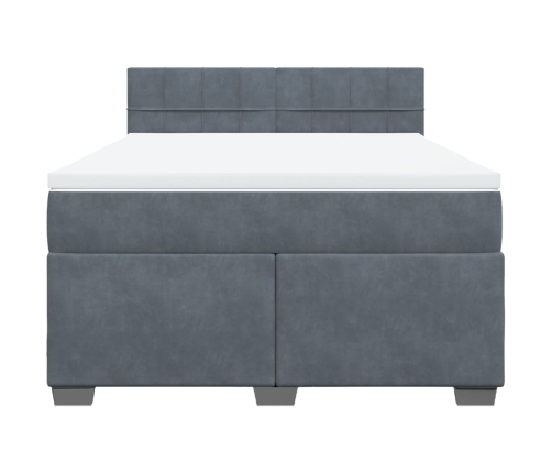 Cama box spring con colchón terciopelo gris oscuro 140x200 cm