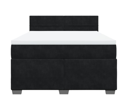 Cama box spring con colchón terciopelo negro 140x200 cm