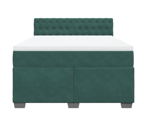 Cama box spring con colchón terciopelo verde oscuro 140x200 cm